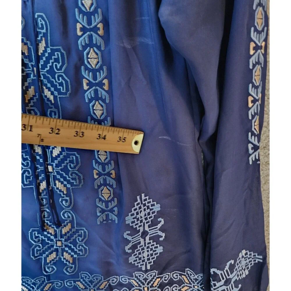 Roper Women's Long Sleeve Semi-Sheer Blouse Top Embroidered Western Blue Size XS